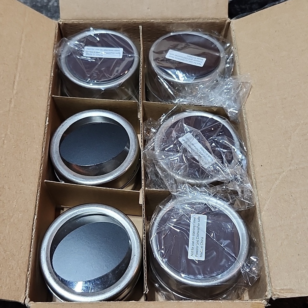MAGNETIC STAINLESS STEEL CLEAR-TOPS CHALKBOARD LABLES STORAGE TINS 6PCS - Picture 10 of 12